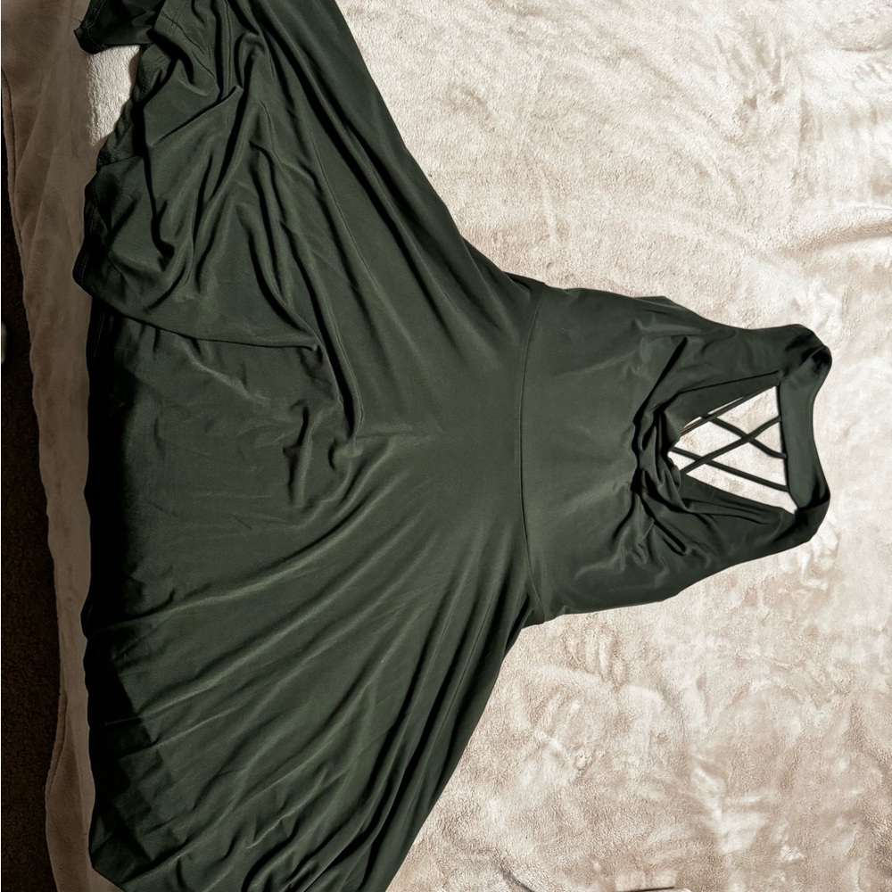 Elegant Dark Green Dress with Strappy Back
